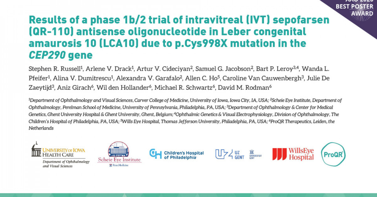 Results Of A Phase 1b 2 Trial Of Intravitreal Ivt Sepofarsen Qr 110 Antisense Oligonucleotide In Leber Congenital Amaurosis 10 Lca10 Due To P Cys998x Mutation In The Cep290 Gene Proqr Therapeutics