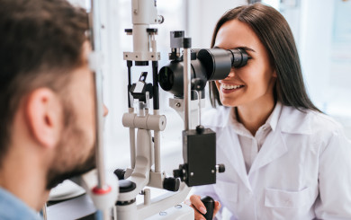 Ophthalmologist doing eye measurements