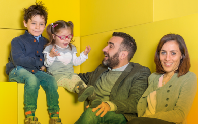A photo of Cristian, Silvia and their kids Edoardo and Beatrice. Beatrice has Lber congenital amaurosis 10
