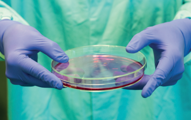 A scientist holding a petri dish
