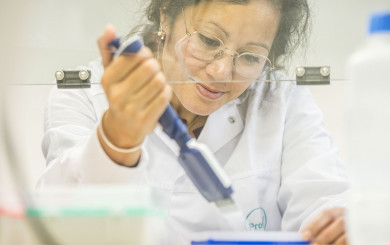 A ProQRian working on a cell culture in the laboratory