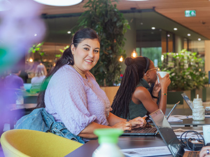 Silvia Catellani working during ProQR's monthly hipster cafe event