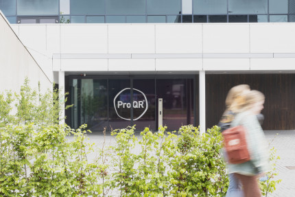 In front of the entrance of the ProQR office