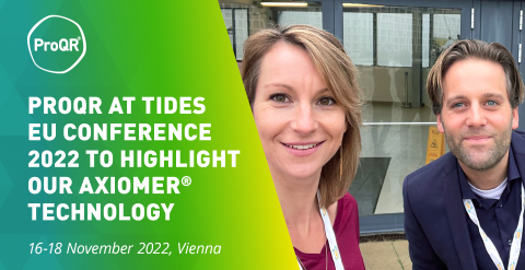 Two ProQRians standing outside TIDES EU 2022 Conference Entrance