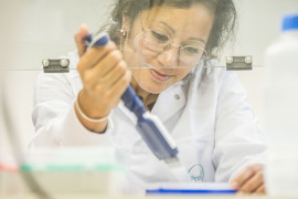 A ProQRian working on a cell culture in the laboratory