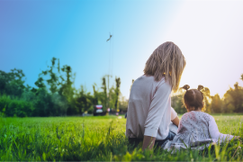 Mother and daugther in a field